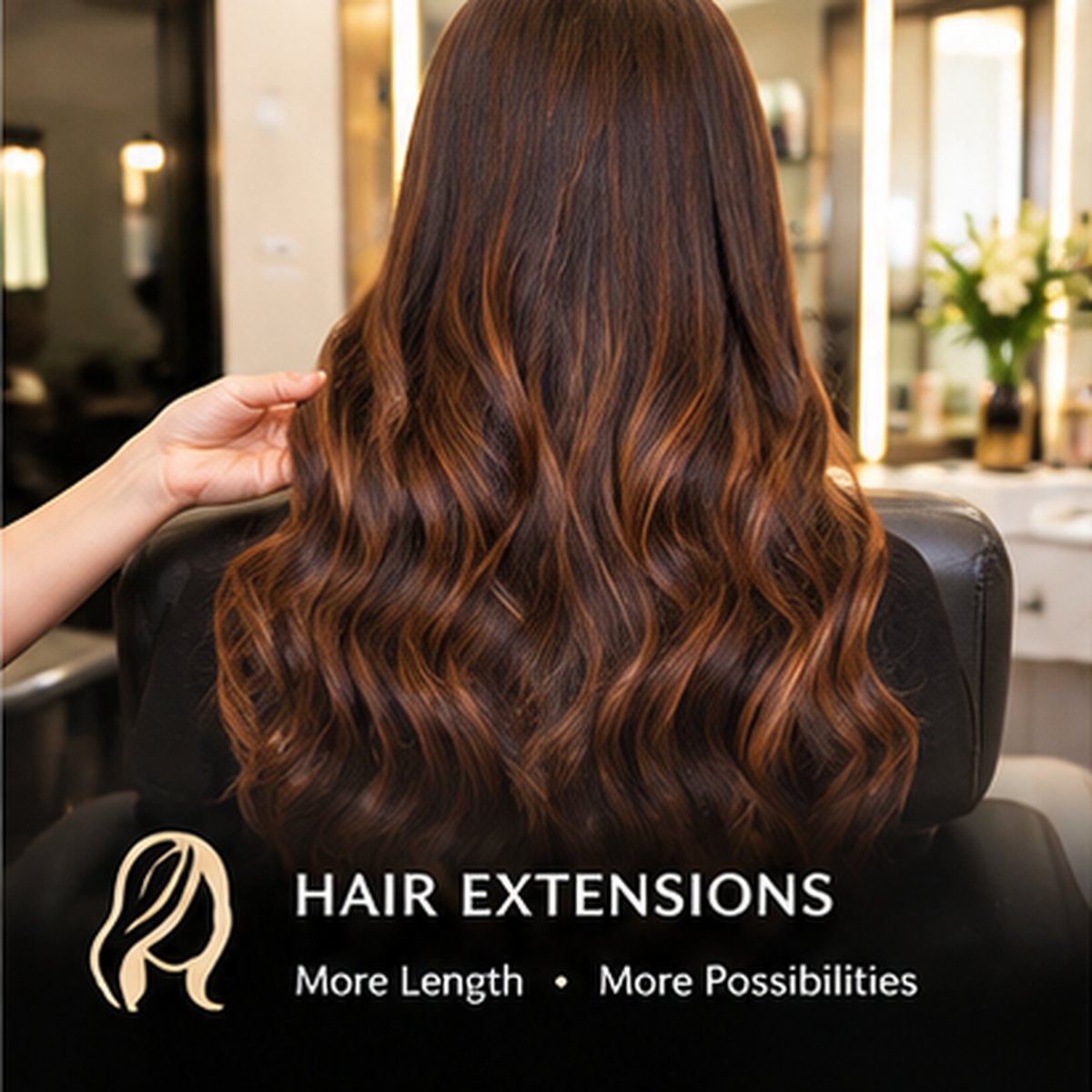 Hair extensions at GLAM: long wavy hair with caramel highlights